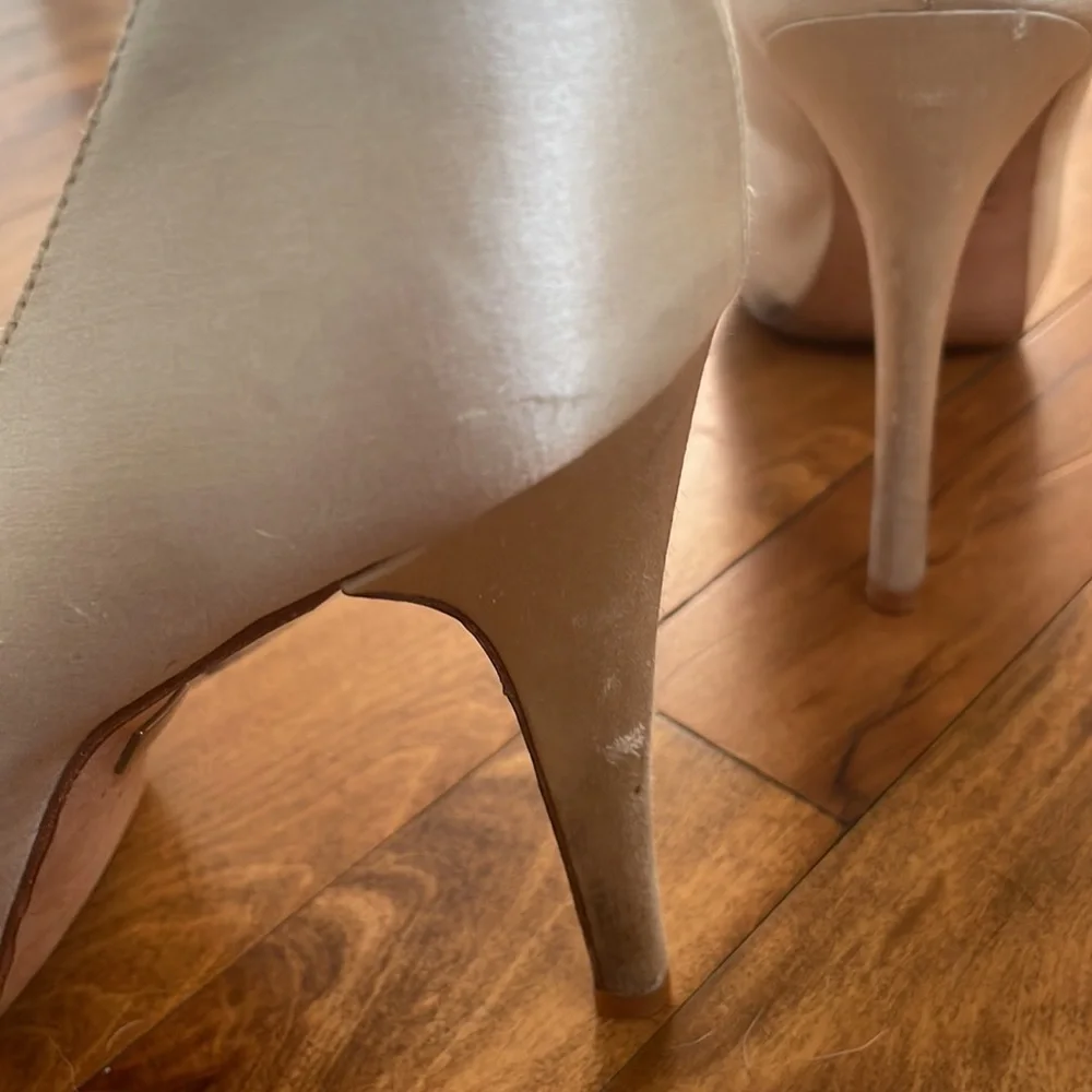 Badgley Mischka Satin Peep Toe Pump with Jewels - Picture 6 of 10